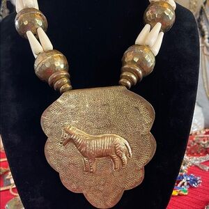 Vintage copper and bone statement necklace